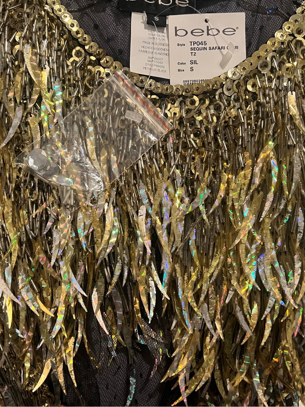 bebe VINTAGE Gold/Silver Holographic Sequin Fringe Crop Top NEVER WORN!! - Picture 10 of 10